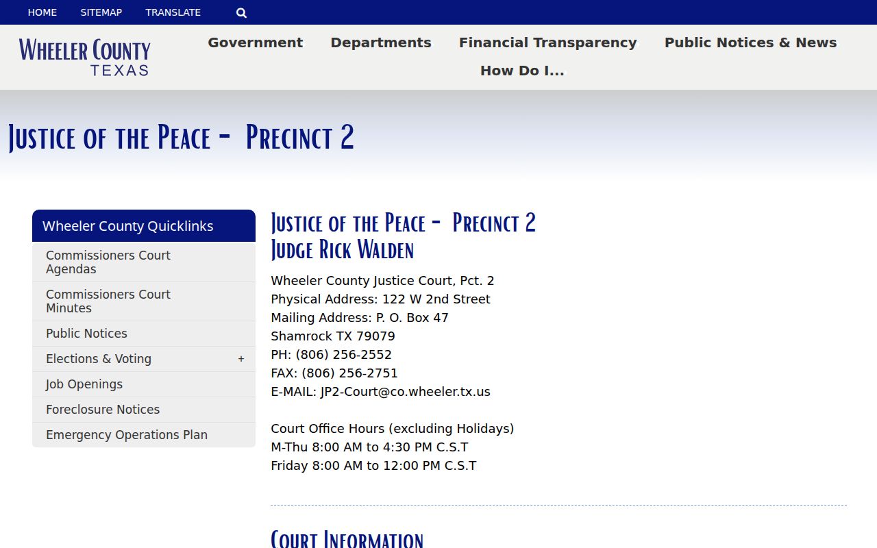 Shamrock criminal records contact at Justice Court Precinct 2