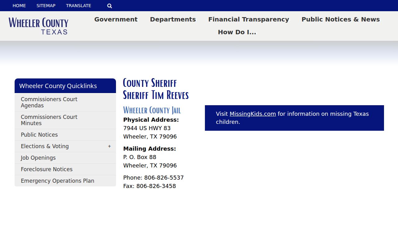Wheeler County arrest lookup sheriff and jail contact page
