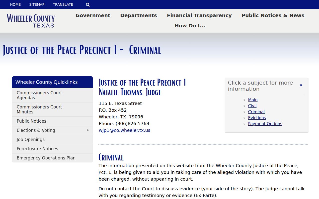 Wheeler criminal records guidance from JP1 criminal court