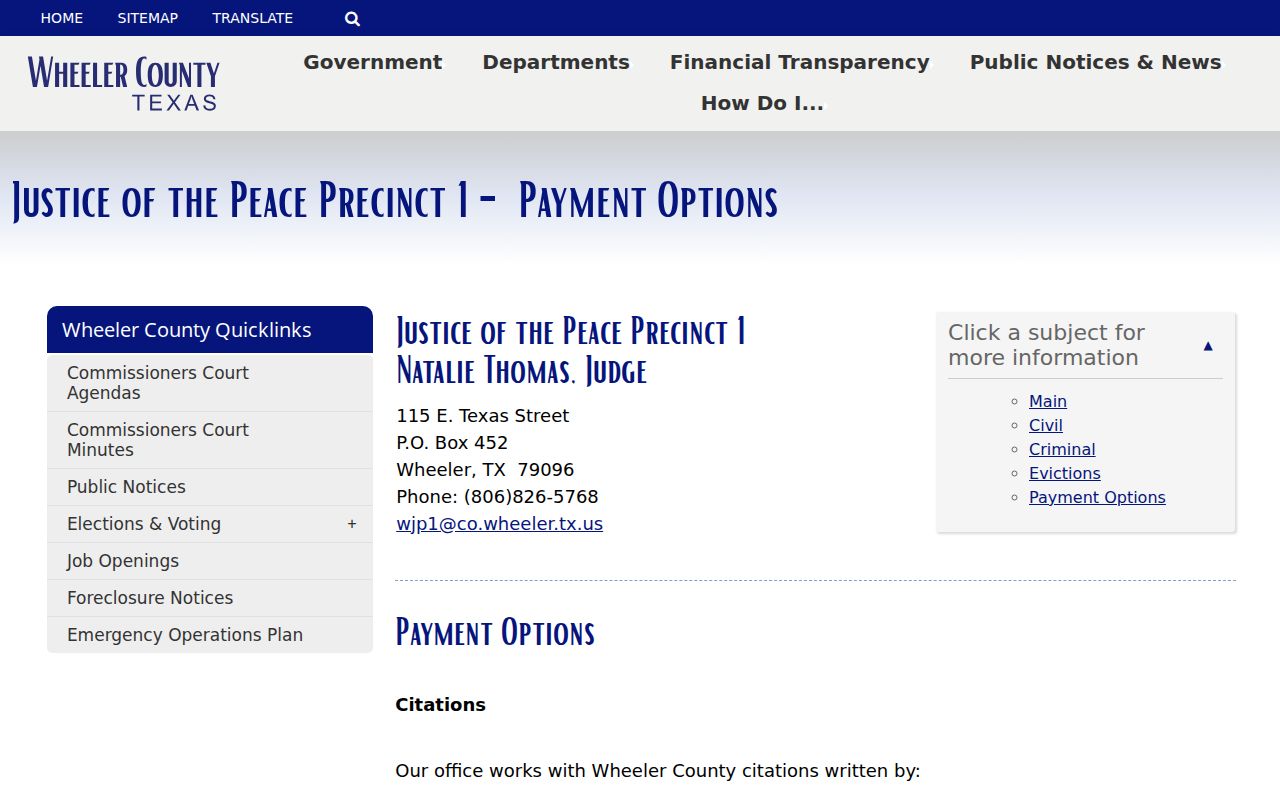 Wheeler criminal records and JP1 citation payment routes