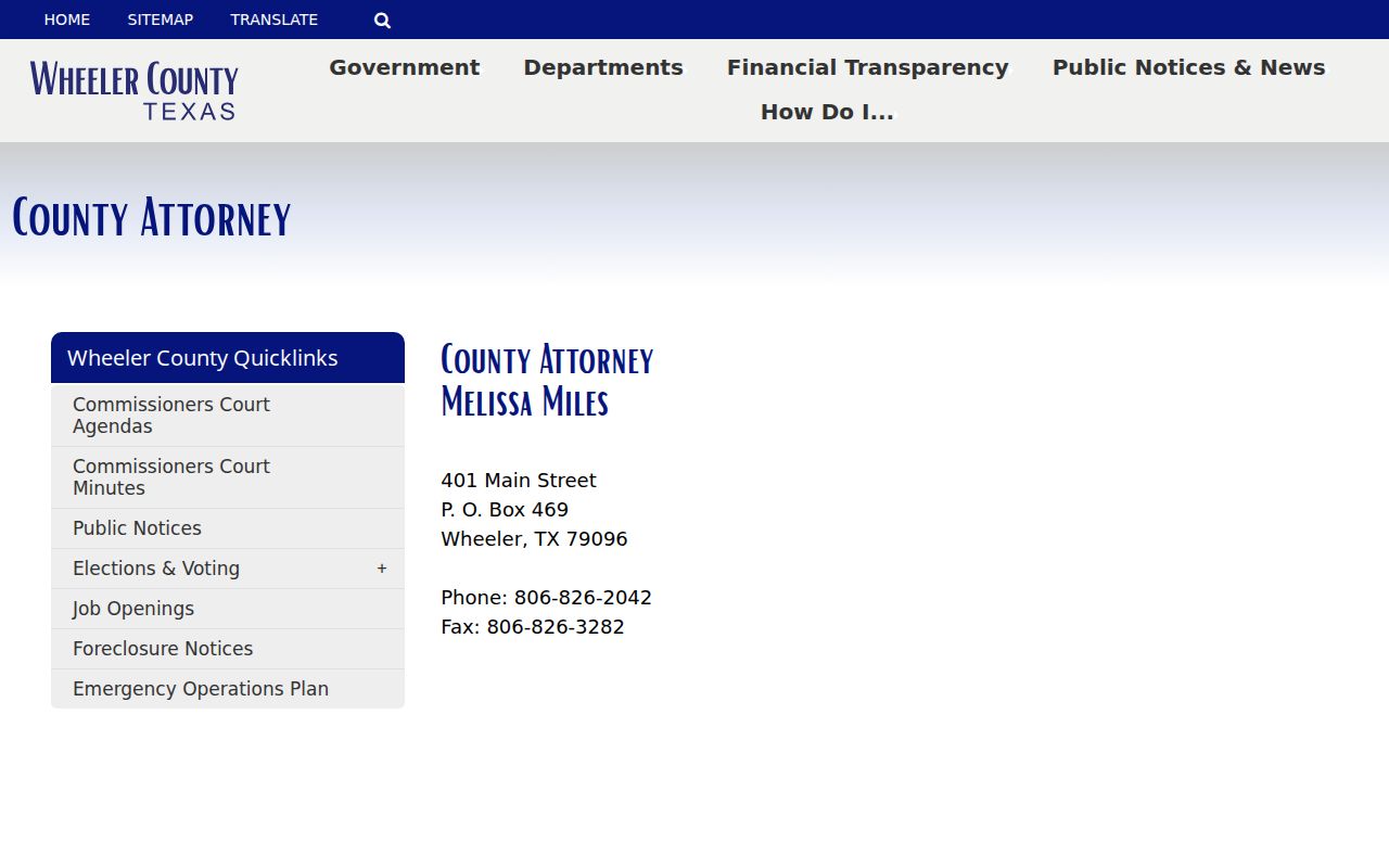 Wheeler criminal records contact for the County Attorney