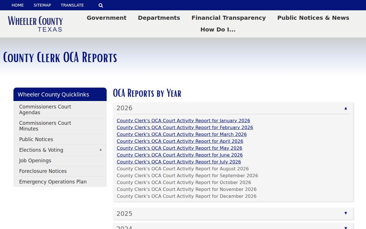 Wheeler County criminal court cases monthly OCA reports