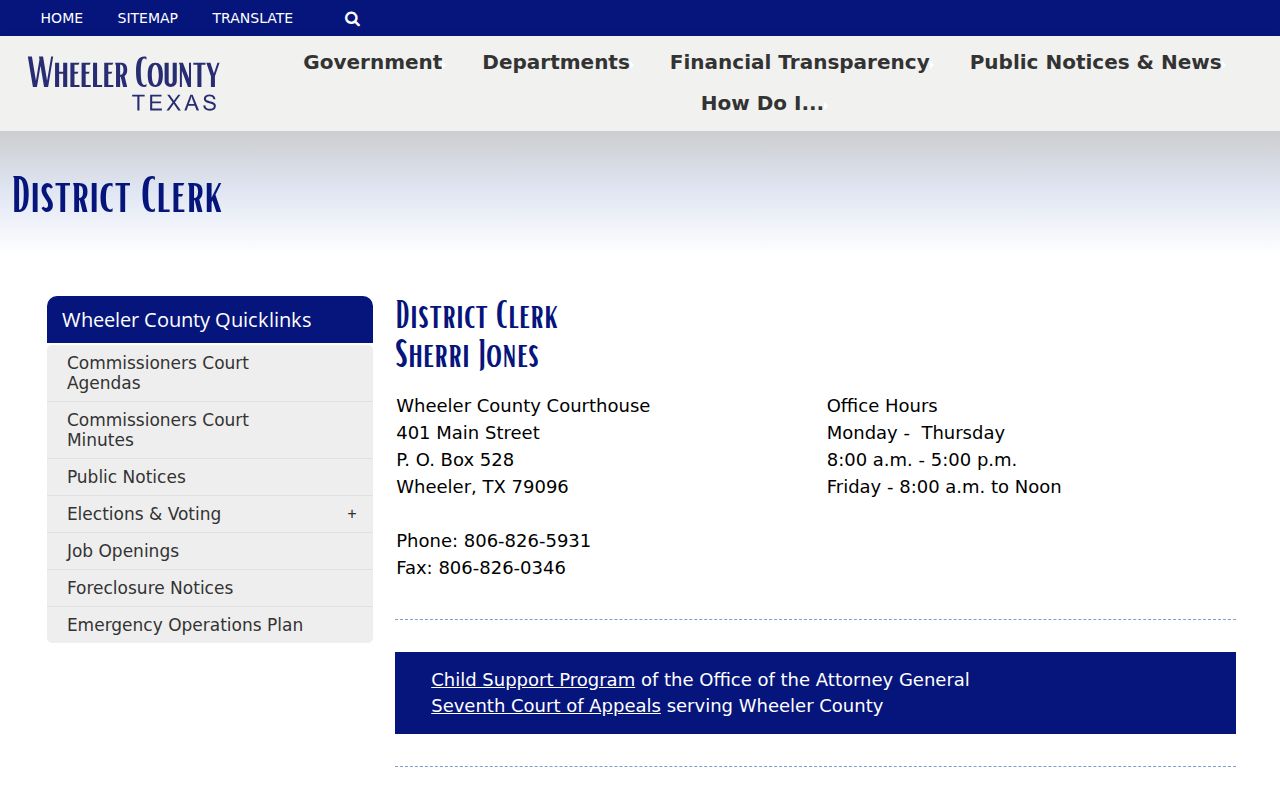 Wheeler County criminal court cases District Clerk page