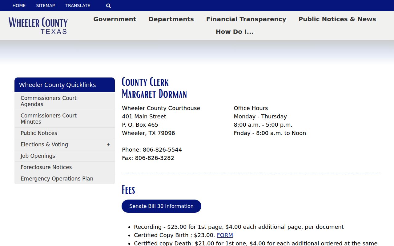 Wheeler County criminal court cases County Clerk information
